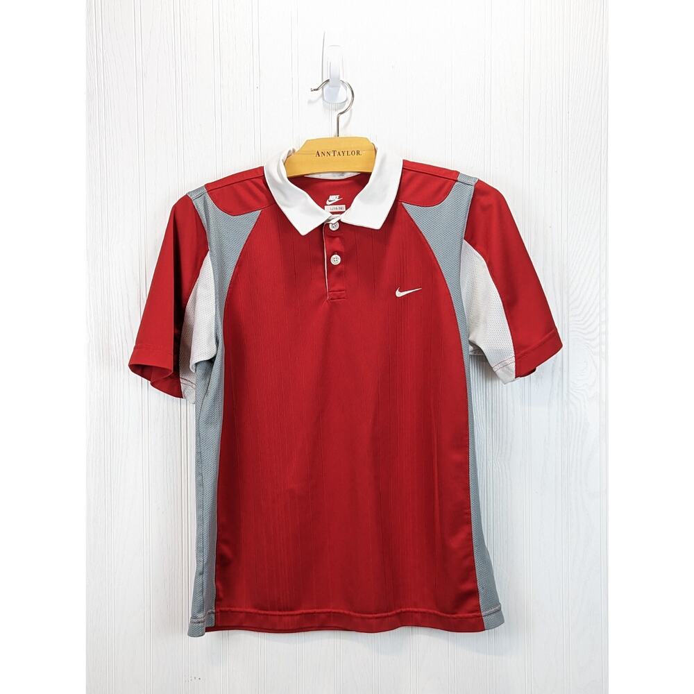 Nike Soccer Football Polo Jersey Youth Red White Gray Dragon Size L 14-16